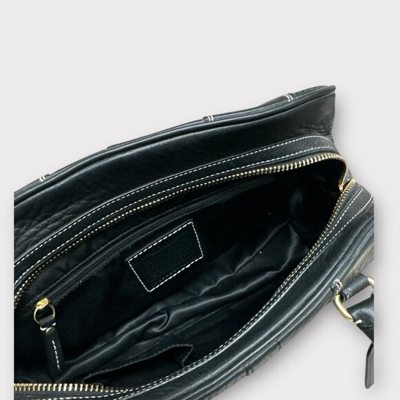 Vintage Coach‎ Black Satchel Tote J0693-10526 White Stitching Double Handle - Picture 10 of 13